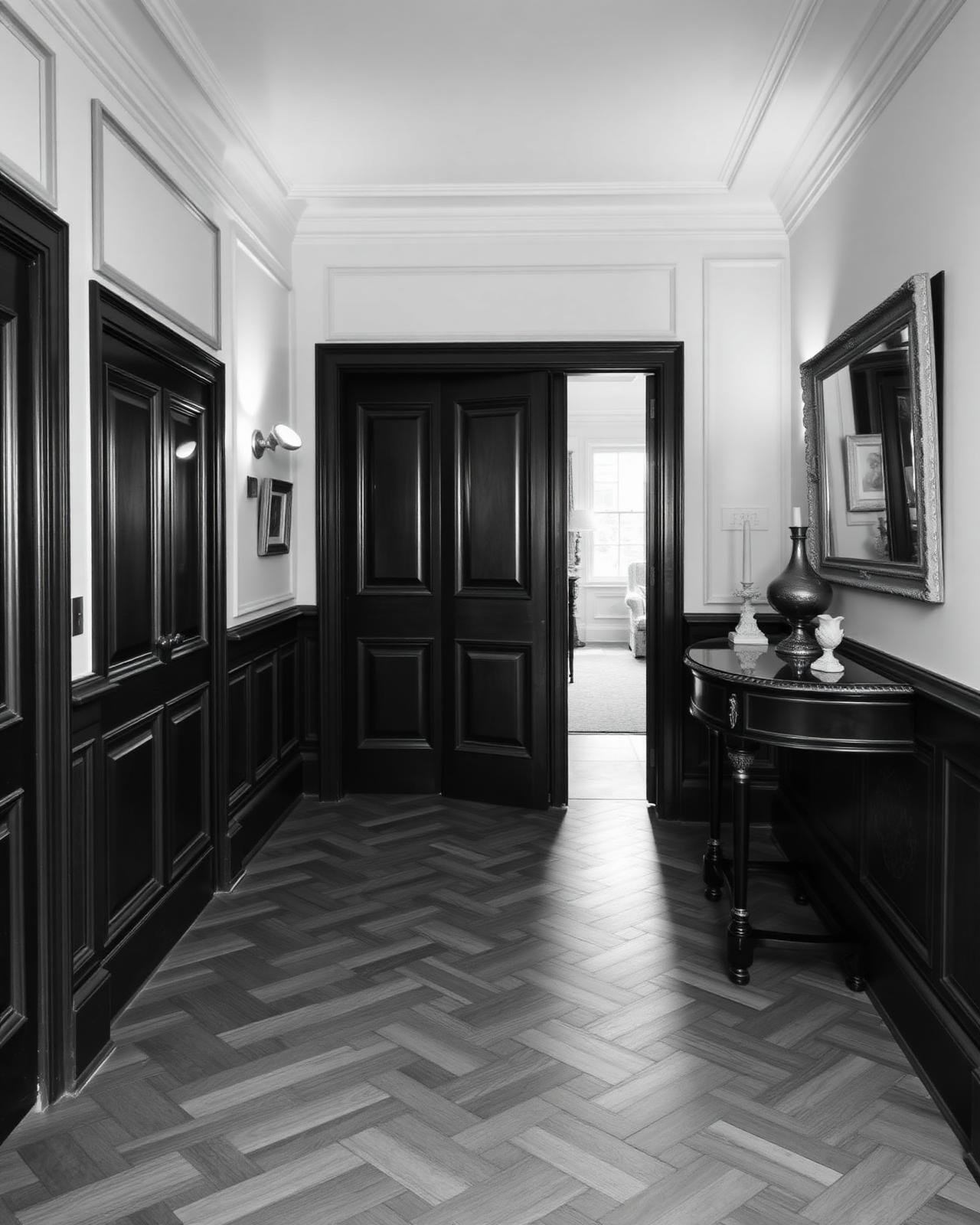 Restored period property hallway with herringbone floor